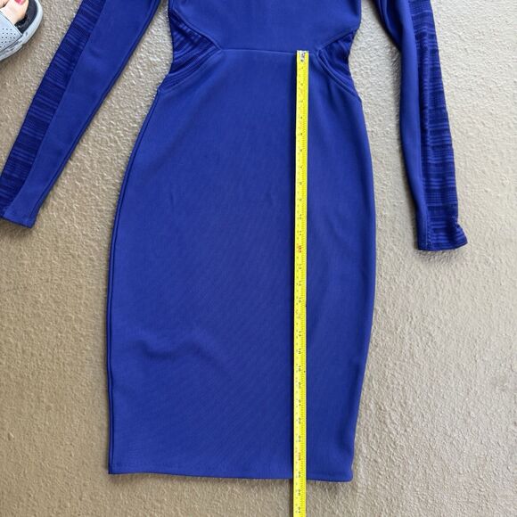 Express Midi Royal Blue Bodycon Body shape W Mesh Cutouts Dress Sz 2 - Picture 4 of 14